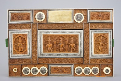 An Anglo-Indian carved wood and ivory work or writing box, Vizagapatam, 19th C.