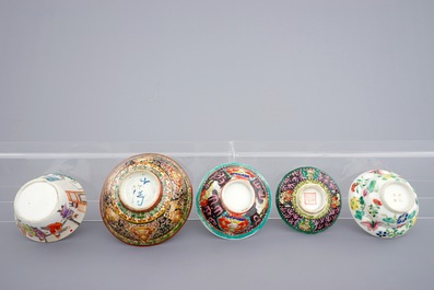 A collection of 10 various Chinese famille rose and Bencharong bowls, 19/20th C.