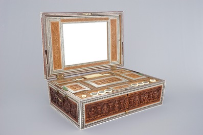 An Anglo-Indian carved wood and ivory work or writing box, Vizagapatam, 19th C.