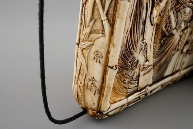 A Japanese ivory inro with netsuke, both signed, Meiji, 19th C.