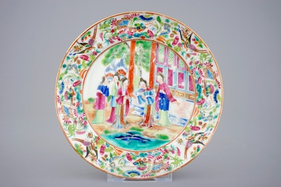 A set of six Chinese Canton famille rose medallion plates, 19th C.