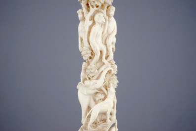 A large Indian ivory carving of animals, ca. 1900
