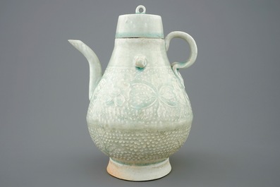 A Chinese qingbai moulded jug and cover, Southern Song Dynasty (1127-1279)