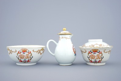 A monogrammed Chinese famille rose and gilt part tea service, Qianlong, 18th C.