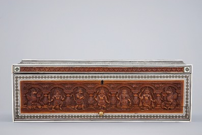 An Anglo-Indian carved wood and ivory work or writing box, Vizagapatam, 19th C.