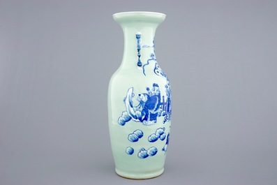 A fine Chinese blue and white on celadon ground &quot;Immortals&quot; vase, 19th C.