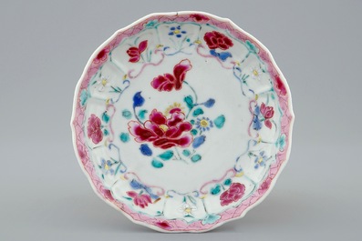 A Chinese famille rose cup and saucer, Qianlong, 18th C.