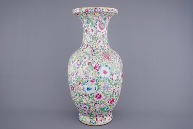 A massive Chinese famille rose millefleurs vase, 19th C.