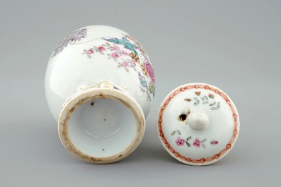 A Chinese famille rose export tea caddy and cover, Qianlong, 18th C.