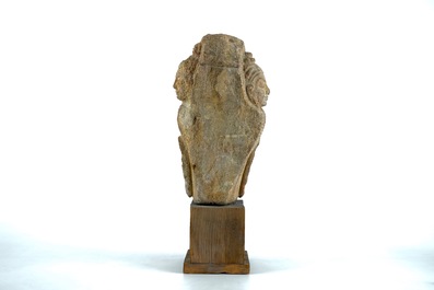 A Sino-Tibetan carved stone head of Avalokiteshvara