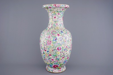 A massive Chinese famille rose millefleurs vase, 19th C.