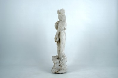 A Chinese carved marble figure of a female immortal