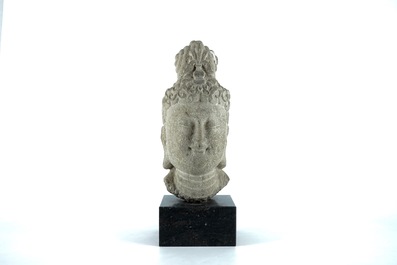 A Sino-Tibetan carved stone head of Guanyin