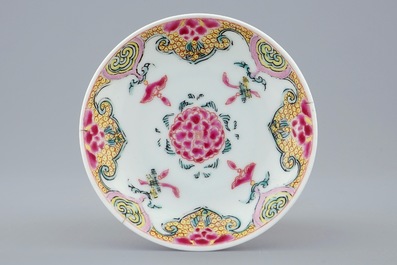 A Chinese famille rose cup and saucer, Yongzheng, 1723-1735