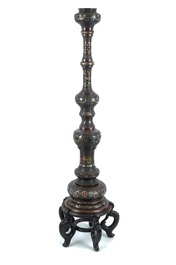 A very tall Japanese champlev&eacute; enamel bronze floor lamp column, Meiji, 19th C.