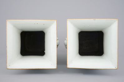 A pair of Chinese famille rose square vases with fine floral decoration, 19th C.