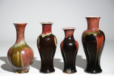 A lot of 4 Chinese flambe glazed vases, 19/20th C.