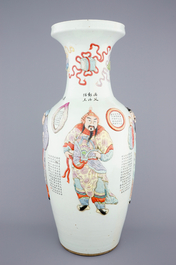 A massive Chinese relief-decorated famille rose &quot;Wu Shuang Pu&quot; vase, 19th C.