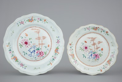 A Chinese famille rose 39-piece service with a tureen on stand, Qianlong, 18th C.