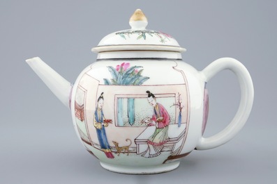 A Chinese famille rose teapot and cover with a garden scene, Yongzheng, 1723-1735
