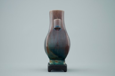 A Chinese monochrome aubergine fanghu shape vase, 19th C.