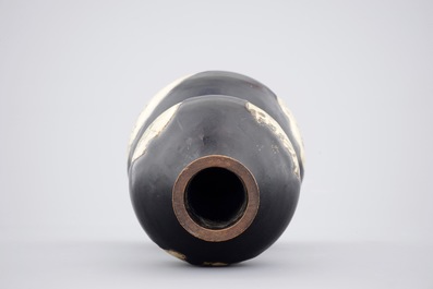 A Chinese black-glazed cizhou double gourd vase, Yuan or Ming