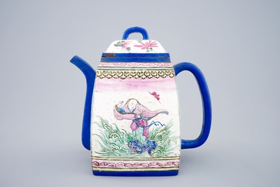 A large Chinese enamelled Yixing teapot and cover, 19th C.