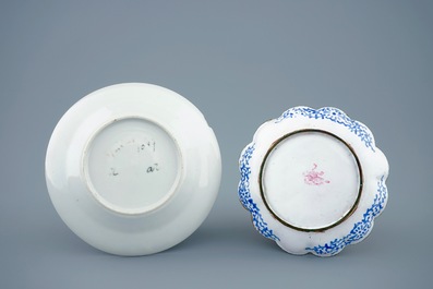 Two Chinese famille rose and Canton enamel cups and saucers and covered boxes, 19/20th C.