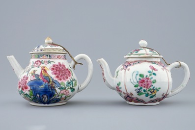 Deux th&eacute;i&egrave;res en porcelaine de Chine famille rose, Yongzheng/Qianlong