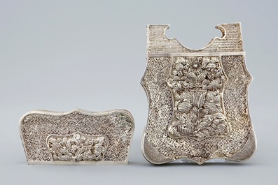 Een Chinees filigrain zilveren kaartetui, 19e eeuw