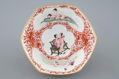 Een Chinese kom met erotisch decor, 19/20e eeuw