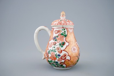 A Chinese verte-Imari chocolate jug and cover, Kangxi