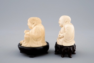 A group of 4 Chinese ivory carvings incl. figures of Buddha, late 19th to early 20th C.