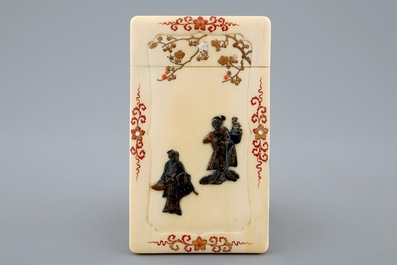 A Japanese Shibayama lacquered ivory card case, Meiji, 19th C.