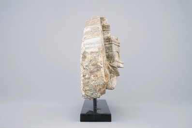 A Chinese carved marble Buddhist stele fragment, Northern Qi or Sui Dynasty, 6/7th C.