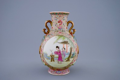 A Chinese famille rose hu vase, Republic, 20th C.