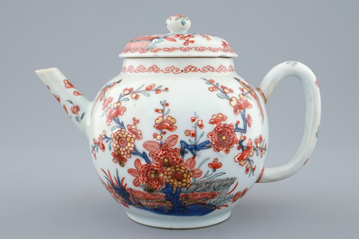 A Chinese Dutch-decorated teapot and cover in Kakiemon style, 18th C.