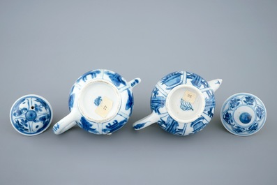 A pair of Chinese blue and white teapots with long Eliza, Kangxi