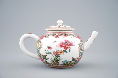 A Chinese famille rose teapot with unusual spout, Yongzheng/Qianlong