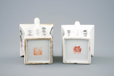 Two Chinese qianjiang cai square wine cups, 19/20th C.