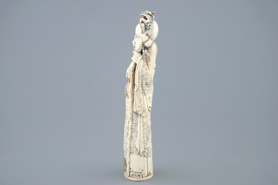 A tall Chinese carved ivory figure of Shou Lao, late 19th C.