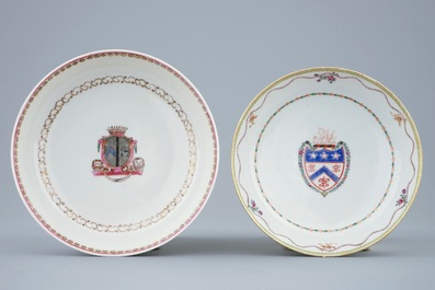 Two Chinese armorial cups and saucers, Qianlong, 18th C.