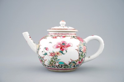 A Chinese famille rose teapot with unusual spout, Yongzheng/Qianlong