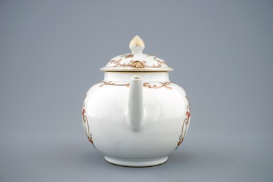 A Chinese export porcelain monogrammed teapot and cover, Qianlong, 18th C.