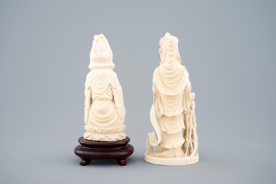 Two Chinese carved ivory figures of Boddhisatva, ca. 1920