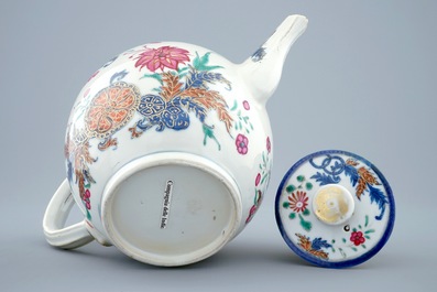 A Chinese famille rose teapot and cover with pseudo tobacco leaf design, Qianlong, 18th C.