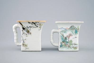 Two Chinese qianjiang cai square wine cups, 19/20th C.