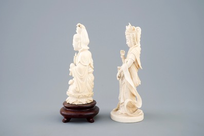 Two Chinese carved ivory figures of Boddhisatva, ca. 1920