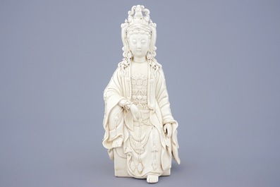A Chinese Dehua blanc de Chine figure of Guanyin after He Chaozong, 19/20th C.