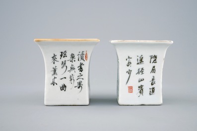 Two Chinese qianjiang cai square wine cups, 19/20th C.